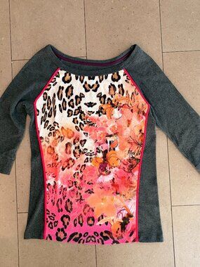 Marc Cain Gray Jersey Top-floral animal print front panel-XS
